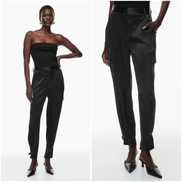 ARITZIA Babaton Refined Satin Cargo Pant In Black - Picture 1 of 11